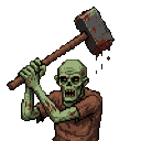 Pixel Art: zombie with hammer (generated with AI by sandacz).