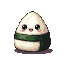 Pixel Art: An onigiri as a pet, cute chibi, with black eyes rounding, giving a simple smile. (generated with AI by Lysgon Manticore).