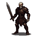 Pixel Art: Skeleton swordsman, dark fantasy pixel art, souls-like atmos...