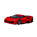 Vibrant red Ferrari SF90 with sharp edges and subtle shading against a stark black background.