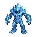 A powerful ice mutant with a body of jagged blue crystalline shards, sharp angular armor, and protruding spikes. It has a predatory grin with sharp, pixelated teeth and aggressive eyes.