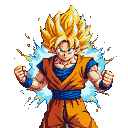 Goku in Super Saiyan 3 Kaioken form, fists raised with a bright energy aura exploding behind him.