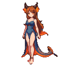 Pixel Art: pixel art, 8bit, anime style, dragon girl, horns, fiery eyes...