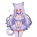 Pixel Art: beautiful 18-year-old neko girl, long flowing snowy white ha...