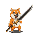 Pixel Art: crazy shiba ina holding huge katana