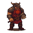 Pixel art generated with AI prompt: dwarf with axe and drago