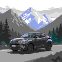 Pixel Art: Black Toyota chr driving in mountain