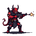 Demon Warrior Fights with Assault Rifle - Dark Fantasy Action