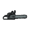 A menacing chainsaw in muted grays and blacks, with a sharp, metallic chain.