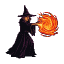 Witch conjuring a swirling vortex of fiery energy.