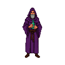 Pixel Art: tall npc in purple robes holding green potion