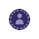 Stylized purple human silhouette within a dashed circular border.
