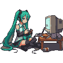 Pixel Art: Hatsune Miku playing videogames