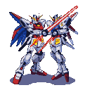 Pixel Art: two mecha gundam with laserswords battle pose