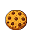A golden-brown chocolate chip cookie with dark chocolate chips on a black background.