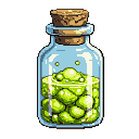 Pixel Art: troll snot in a glass vial (generated with AI and edited by Alouka).