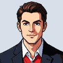 Young man in a dark suit jacket, white shirt, and red vest with a confident smile.