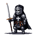 A Templar Knight in silver armor with a white cross, holding a sword.