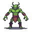 A menacing, four-armed, hunched green mutant with glowing red eyes, wearing a dark red loincloth and armbands.