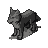 Isometric pixel art wolf in shades of gray, in a resting or alert posture.