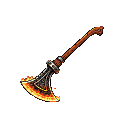 A battle axe with a glowing orange and yellow fiery blade.