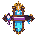 Pixel Art: fantasy RPG health bar, enchanted glowing crystals, ornate gold decoration, wooden and metallic textures, runic symbols, magical aura, high detail, dark fantasy atmosphere, premium AAA game UI asset, isolated on transparent dark background (generated with AI by Sarizeth Chimera).
