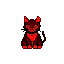 A menacing devil cat with pointed ears, glowing crimson eyes, and an inverted red triangle on its chest.