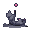 Pixel Art: A gray cat lying on its back and playing with a soft pink ba...
