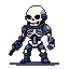 Skeletal figure in dark tactical armor, pixelated design.