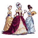 Pixel Art: An elegant ugly wicked stepsister walking in four directions...
