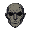 Stone mask with a hollow, grim expression and subtle cracks.