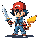 Pixel Art: Ash Ketchum (Pokémon) (generated with AI by Tynvar Spirit).