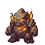 Hulking stone creature with glowing molten rock, fiery cracks, and pixelated eyes.