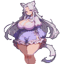 Pixel Art: Prompt: very long flowing white-silver hair, silky and volum...