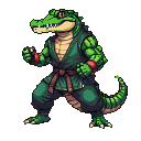 Pixel Art: Krokodil, Seitenansicht, in grün, klassisch, im street Fight...