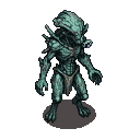 Menacing humanoid alien with segmented head, multiple eyes, and respirator, wearing a loincloth.