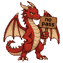 Pixel Art: dragon with sign "no pass"