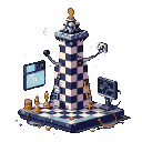 Pixel Art: Haz una torre de ajedrez haciendo ejercicio y con cables, redes y tecnología (generated with AI by Belveil Seer).