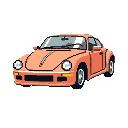 A light orange Volkswagen Beetle, viewed from a three-quarter front angle, against a black background.