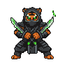 Pixel Art: tiger assassin with poison green blade in both hands