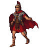 Pixel Art: roman warior wearing a cape and a helmet walking aura farmin...