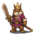Pixel Art: Beaver king in crown with wooden sword