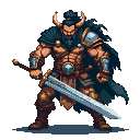 Pixel Art: strong warrior (generated with AI by sandacz).