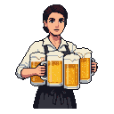 Pixel Art: waitress holding few big beer glasses