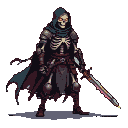 Eerie Skeleton Warrior: Rusty Sword, Orange Glow, Dark Fantasy