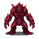 A hulking stone creature with sharp crimson crystal accents and a snarling face.