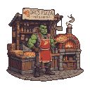 Pixel Art: orc selling pizza