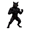 Pixel Art: muscular black cat fighter on 2 legs standing