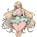 Pixel Art: very long flowing blonde hair, silky and slightly wavy, spar...