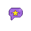Purple speech bubble with a yellow star, and two small dark lines above the star.